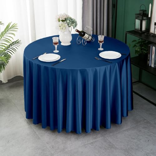 Abwaschbare runde Tischdecke, schmutzabweisend, Satin, Tischdecke für Küche, Outdoor und Restaurants (320 cm, Marineblau) – langlebig, elegant, leicht zu reinigendes Design von Generisch