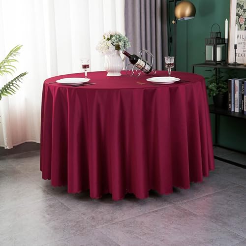 Abwaschbare runde Tischdecke, schmutzabweisend, Satin-Tischdecke für Küche, Garten, Outdoor, Restaurants, Burgunderrot (240 cm), langlebig und leicht zu reinigen von Generisch