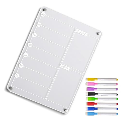 Acryl-Memo für den Kühlschrank, Wochenkalender, trocken abwischbar, mit 8 Markern, Kühlschrank-Notizen, Mahlzeitenplanung, Notizen, To-Do-Liste, Lebensmittel Acryl-Memo für den Kühlschrank, Wochenkalender, trocken abwischbar, mit 8 Markern, Kühlschrank-Notizen, Mahlzeitenplanung, Notizen, To-Do-Liste, Lebensmittel von Generisch