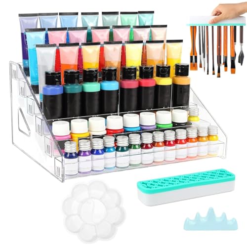 Acrylfarben-Organizer, Farbflaschenregal, Aufbewahrungsständer mit Pinselhalter – Ständer-Regal-Set für Bastelfarben, Farborganisation, passend für Ölfarbtuben, Acrylmalröhren Acrylfarben-Organizer, Farbflaschenregal, Aufbewahrungsständer mit Pinselhalter – Ständer-Regal-Set für Bastelfarben, Farborganisation, passend für Ölfarbtuben, Acrylmalröhren von Generisch