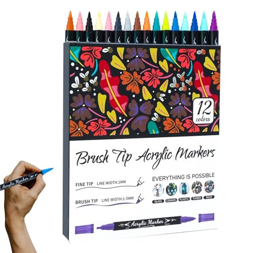 Acrylfarbmarker, Acryllackmarker,Stifte und Marker mit weicher Doppelspitze mit wasserdichter Pinselspitze | Zweifarbige Kunstbedarf für Ro-Malerei Acrylfarbmarker, Acryllackmarker,Stifte und Marker mit weicher Doppelspitze mit wasserdichter Pinselspitze | Zweifarbige Kunstbedarf für Ro-Malerei von Generisch