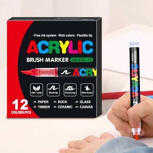 Acrylstifte Für Steine Wasserfest, Acrylmarker Mit Feiner Spitze Und Pinsel, Acrylic Marker Bemalen Stifte Set, 12/24 Farben Färbung Skizzierungsmarkierungen von Generisch