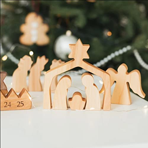 Adventskalender Holz Krippe 2023 Sets Weihnachten Puzzle Weihnachten Advent Holz Kalender Krippe Spielzeug Countdown Urlaubstag Krippe Holz Holzkalender Szene Krippe Sce Terminplaner Klein (C) von Generisch