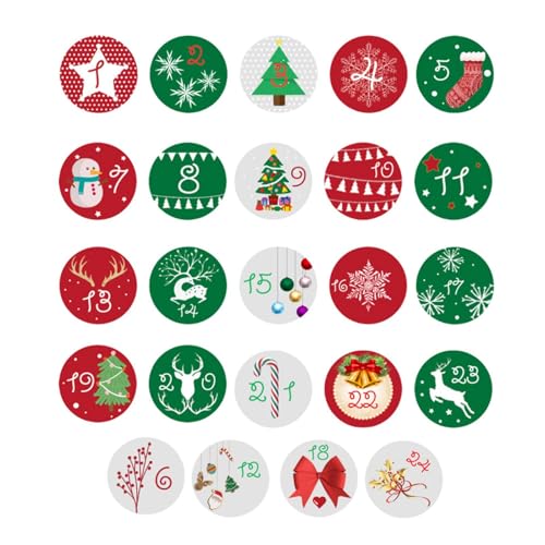 Adventskalender Aufkleber, Aufkleber Weihnachten Zahlen 1-24 Weihnachtskalender Zahlenaufkleber, Selbstklebende Sticker Für Kalender, Weihnachts-Adventskalender-Zahlen-Aufkleber von Generisch