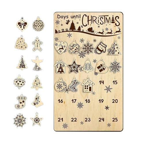 Adventskalender aus Holz von Generico | Countdown-Schild 25 Tage Weihnachten | Dekoration für das Haus, Kalender 'festlicher Advent mit Ornamenten 25x von Generisch