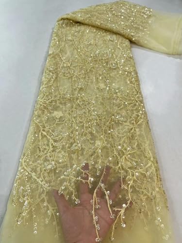 Afrikanischer Perlenspitzenstoff Perlen Spitzenstoff für Hochzeitskleid Tüll Mesh Pailletten Spitzenstoff 4,5 m Afrikanischer Perlenspitzenstoff Perlen Spitzenstoff für Hochzeitskleid Tüll Mesh Pailletten Spitzenstoff 4,5 m von Generisch
