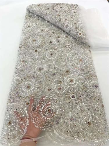 Afrikanisches Netz, Bräutigam, Stickerei, Tüll, Pailletten, Spitzenstoff, schöne luxuriöse, schwere Perlenspitze für Hochzeit von Generisch