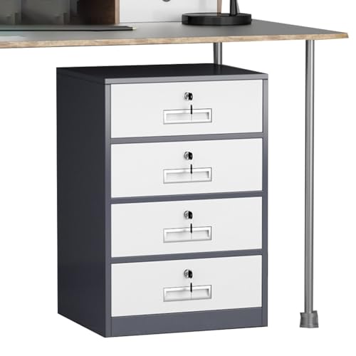 Aktenschrank aus Metall mit 4 Schubladen, vertikaler Stahlschrank für Zuhause, Büro, kompakter Unterschreibtisch für A4/Briefablagen, modernes graues Finish Aktenschrank aus Metall mit 4 Schubladen, vertikaler Stahlschrank für Zuhause, Büro, kompakter Unterschreibtisch für A4/Briefablagen, modernes graues Finish von Generisch