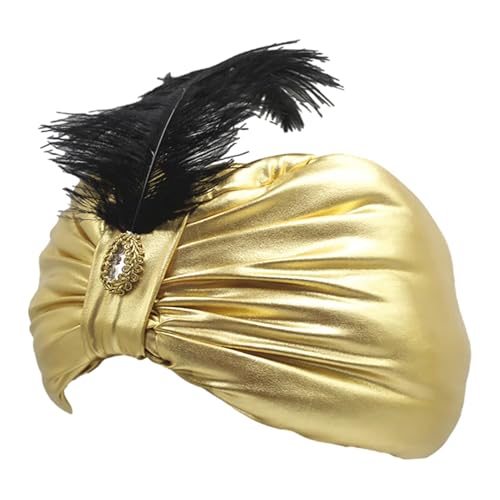 Aladdiin Turban-Hut, Satinstoff, Sultan-Turban-Hut, goldfarben, indische Sultan-Königmütze, Aladdiin-Themenparty, Kostüm, Accessoire mit Federn, für Erwachsene, Teenager, Männer und Frauen Aladdiin Turban-Hut, Satinstoff, Sultan-Turban-Hut, goldfarben, indische Sultan-Königmütze, Aladdiin-Themenparty, Kostüm, Accessoire mit Federn, für Erwachsene, Teenager, Männer und Frauen von Generisch