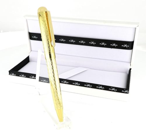 Alexia Luxus-Kugelschreiber, goldfarben, geometrisches Design, mit eleganter Geschenkbox von Generisch