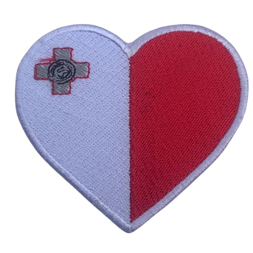 All Countries Embroidered Heart Flag Patches, Iron on / Sew-on National Emblems Military Style Appliqué Badges for Jacket Hat Backpack DIY Craft, 6.5 x 7 cm (Malta) von Generisch