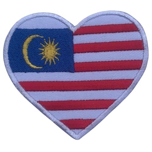 All Countries Embroidered Heart Flag Patches, Iron on / Sew-on National Emblems Military Style Appliqué Badges for Jacket Hat Backpack DIY Craft, 6.5 x 7cm (Malaysia) von Generisch