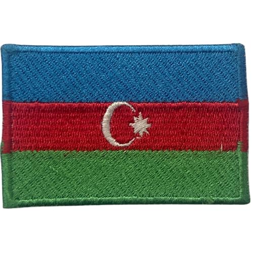 All Country Flag Patches, Embroidered Iron On/Sew On National Flags, World Country Badge Appliques Travel Souvenir Patch for Jacket, Rucksack, Hat, DIY Craft 7 x 4 cm (Aserbaidschan Flagge) von Generisch