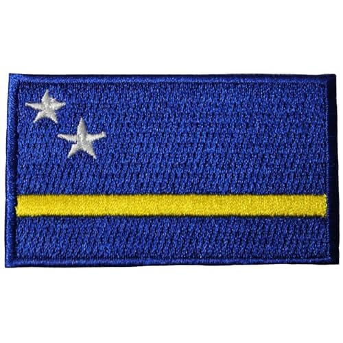 All Country Flag Patches, Embroidered Iron On/Sew On National Flags, World Country Badge Appliques Travel Souvenir Patch for Jacket, Rucksack, Hat, DIY Craft 7 x 4 cm (Curacao Flag) von Generisch