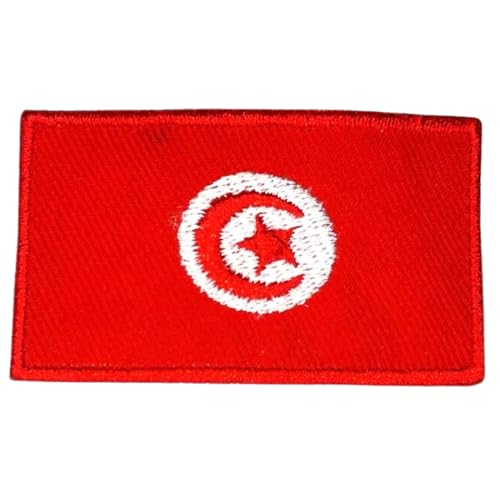 All Country Flag Patches, Embroidered Iron On/Sew On National Flags, World Country Badge Appliques Travel Souvenir Patch for Jacket, Rucksack, Hat, DIY Craft 7 x 4 cm (Tunesien Flagge) von Generisch