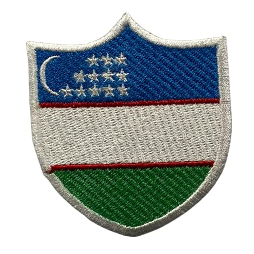 All Country Shield Flag Patch - Embroidered Iron On or Sew On National Country Flag Badge - 6.3 x 5.5 cm Travel Souvenir, Jacket, Rucksack, Hat, Clothes DIY Patch (Usbekistan) von Generisch