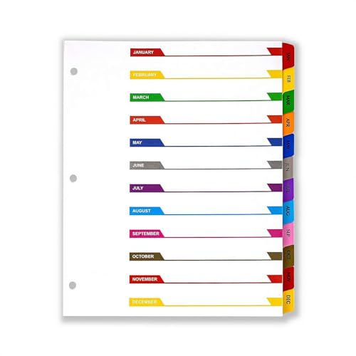 Alphabet-Trennblätter für 3-Ringordner, 200 g/m² dick, mehrfarbig, ABC-Registerkarten mit Inhaltsseite für A4/Brief-3-Ringbücher (B) von Generisch