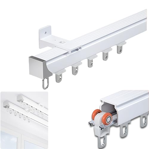 Alu Gleiter für Gardinenschiene 1 Läufig Vorhangschiene mit Leisen Rollen, Decken-oder Wandmontage Schiene Leise für Vorhang, Vorhangschienensystem(Wall Mount,1.5m(4.9ft)) von Generisch