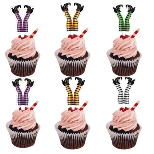 Anemowind 28 Stück Doppelseitiges Hexenfüße Cupcake Topper Halloween Kuchen Dekoration Halloween Magician party Dekoration von Generisch