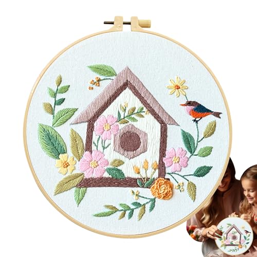 Anfänger-Stickset, Übungs-Näh-Stickset, leicht zu erlernendes Stickset für Anfänger, Haus und Vogel Nadelspitzen-Kits Anfänger-Stickset, Übungs-Näh-Stickset, leicht zu erlernendes Stickset für Anfänger, Haus und Vogel Nadelspitzen-Kits von Generisch