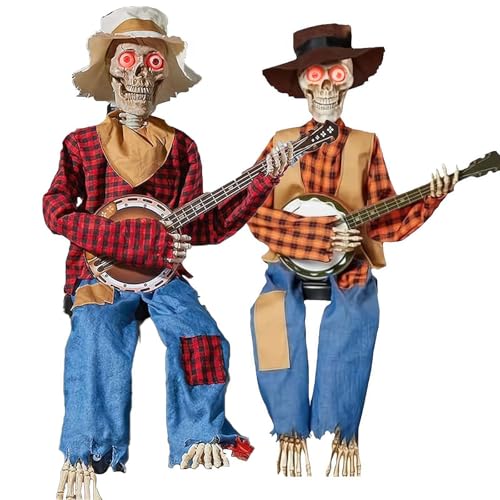 Animierte Halloween-Banjo-Skelette, 2026, leuchtendes Skelett, spielendes Banjo, Halloween-Dekoration, lustige animierte Duell-Banjo-Skelette für Halloween, Innen- und Außendekoration von Generisch