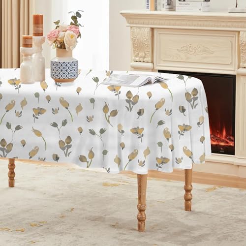 Anlage Tischdecke Abwaschbar Oval, Gartentischdecke für Outdoor Blumen, Tischdecke Gelb Wasserabweisend, Tischtuch für Küche, Restaurant, Hochzeit, Bankett (160x220 cm) A66 von Generisch