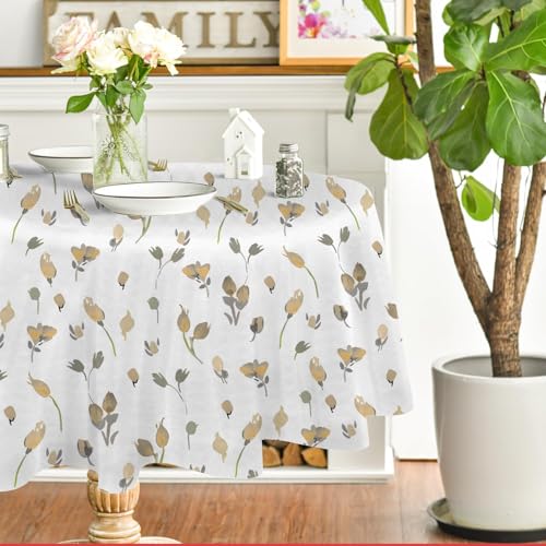 Anlage Tischdecke Abwaschbar Rund, Gartentischdecke für Outdoor Blumen, Tischdecke Gelb Wasserabweisend, Tischtuch für Küche, Restaurant, Hochzeit, Bankett (90 cm) A66 von Generisch
