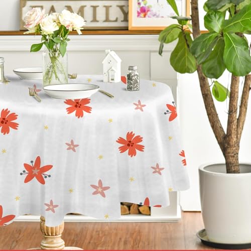 Anlage Tischdecke Abwaschbar Rund, Gartentischdecke für Outdoor Blumen, Tischdecke Rot Wasserabweisend, Tischtuch für Küche, Restaurant, Hochzeit, Bankett (140 cm) A71 von Generisch