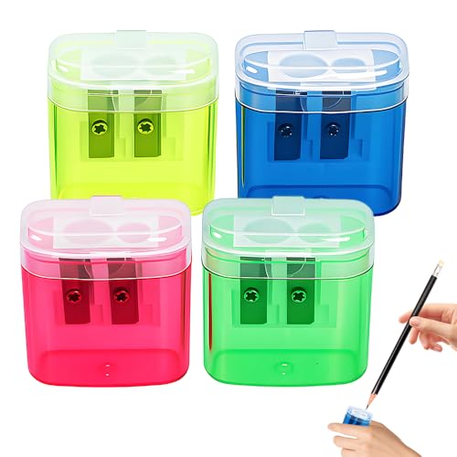 Anspitzer mit Behälter, 2025 Aktualisieren Anspitzer mit Doppellöchern und Deckel für Schule Büro, Handheld Bleistiftspitzer für Dicke Dünne Stifte (4Pcs) von Generisch