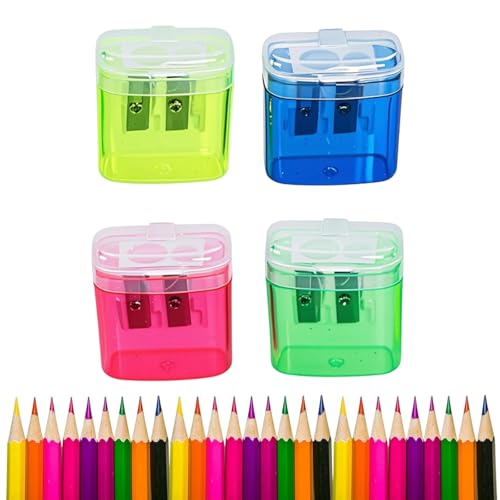 Anspitzer mit Behälter, 2025 Neu Manueller Bleistiftspitzer, Anspitzer mit Doppellöchern und Deckel Doppelspitzer Dicke und Dünne Stifte Handheld Bleistiftspitzer Spitzer für Schule Büro (4 PCS) von Generisch
