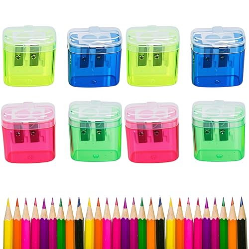 Anspitzer mit Behälter, 2025 Neu Manueller Bleistiftspitzer, Anspitzer mit Doppellöchern und Deckel Doppelspitzer Dicke und Dünne Stifte Handheld Bleistiftspitzer Spitzer für Schule Büro (8 PCS) von Generisch