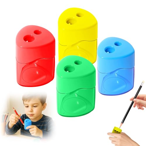 Anspitzer mit Behälter 4 Farben, Spitzer mit Dose Ergonomischer, Dosenspitzer Dicke und Dünne Stifte für Schule Bleistiftschneider für Holzbearbeitung Klassenzimmer, Büro (4 Stück) von Generisch