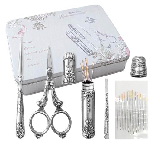 Antike Nähschere – Edelstahl Stickschere, Schneidewerkzeug, Vintage Handarbeitsset | Kompaktes 6-teiliges Set Mit Tragbarem Etui, Wiederverwendbare Nähutensilien Für Bastelarbeiten Und Handarbeiten von Generisch