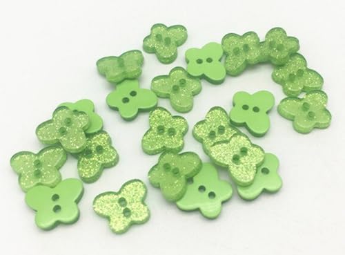 Apfelblüte | Knöpfe 11x13 mm Schmetterling 10 Stück 2 Loch Glitter Glitzer grün hellgrün Apfelgrün Insekt Harz Resin Kunststoff Schmetterlinge Dekoknöpfe Knopf Kinderknöpfe Kinder von Generisch