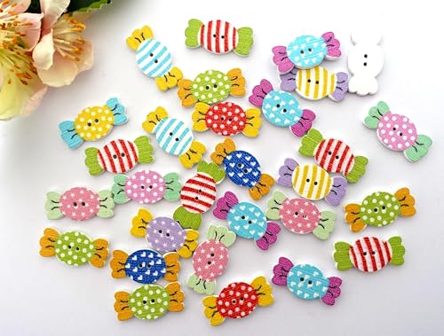 Apfelblüte | Knöpfe 12x25 mm Bonbon Candy Süßes 10 Stück 2 Loch bunt Holz Holzknöpfe Dekoknöpfe Knopf Kinderknöpfe Kinder Babyknöpfe Baby von Generisch