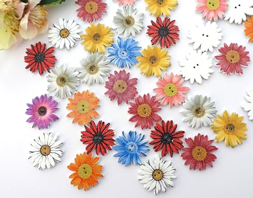 Apfelblüte | Knöpfe 25 mm Blume Blumen Margeriten Chrysanthemen bunt Holz 5 Stück 2 Loch Holzknöpfe Holz Dekoknöpfe Knopf Kinderknöpfe Kinder Babyknöpfe Baby 25 mm lackiert Mädchen Damen Knöpfe von Generisch