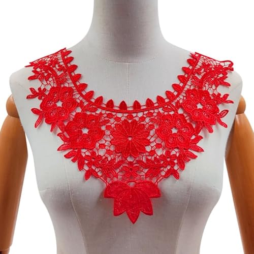 Applikation, Stickerei, Blume, Nähapplikationen, Hohlmuster, bestickter Spitzenkragen, Polyester, dekorativer Aufnäher für Brautkleid, Hochzeit, Kleid, Jeans (rot) von Generisch