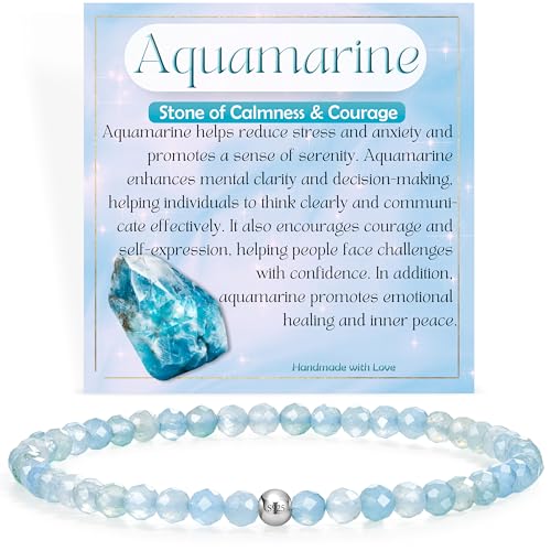 Aquamarin – Calmness & Courage – Perlenarmbänder für Frauen, handgefertigte Naturstein-Perlen, Stretch-Armbänder, Chakra-Kristall, Edelsteinschmuck, Geschenke Aquamarin – Calmness & Courage – Perlenarmbänder für Frauen, handgefertigte Naturstein-Perlen, Stretch-Armbänder, Chakra-Kristall, Edelsteinschmuck, Geschenke von Generisch