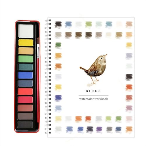 Aquarell-Arbeitsbücher, Aquarellpapier, Anfängerfreundliches Aquarell-Malset mit Farbe, 12 Farben, Aquarellfarben-Set mit Pinsel (Vogel, mit Palette) von Generisch