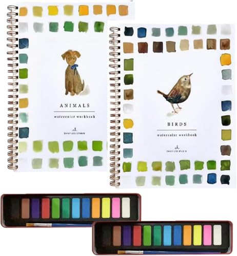 Aquarell-Arbeitsheft, Anfänger-Notizbuch, Aquarellbuch mit Farbe, 12 Farben mit Vögeln, Set mit Pinsel, für Kinder, Erwachsene, Teenager (C+H) von Generisch
