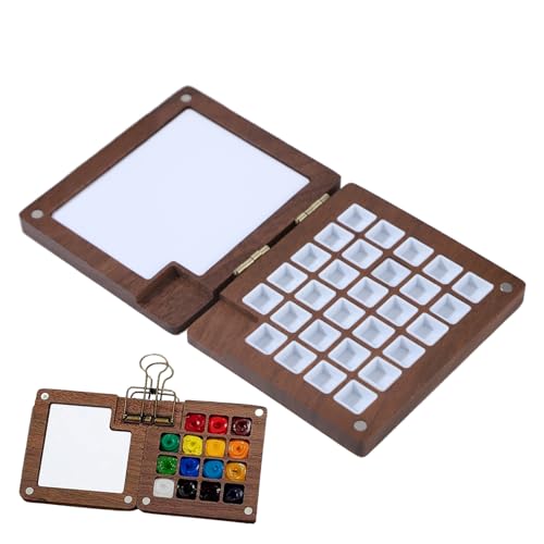 Aquarell-Palette aus Holz, 29 Fächer, Taschenbox mit Deckel für Urlaub, Handwerk, Lernaktivitäten, Studio, Kunstausstellungen, Heimwerkstatt von Generisch