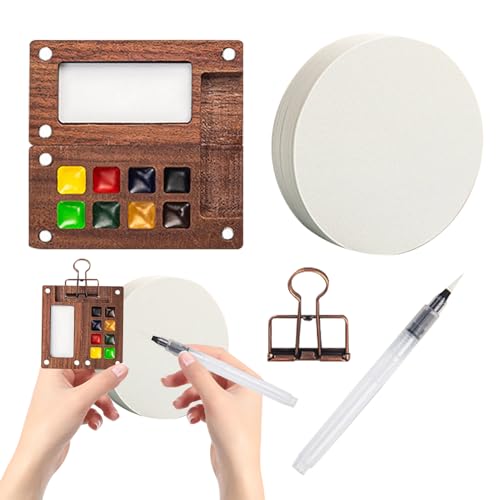 Aquarellfarben-Set – Reise-Kunst-Set, kompakte Palettenbox | Holzgitter mit 8 Fächern, Aquarell-Skizzenbuch, nachfüllbare Pinselstifte, Binder-Clips für Schülerpraxis und Feldillustration Aquarellfarben-Set – Reise-Kunst-Set, kompakte Palettenbox | Holzgitter mit 8 Fächern, Aquarell-Skizzenbuch, nachfüllbare Pinselstifte, Binder-Clips für Schülerpraxis und Feldillustration von Generisch