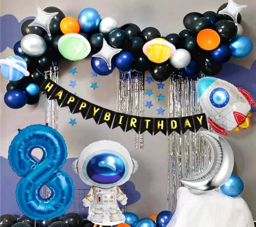 Astronauten Set XXL 49-teilig Astro Rakete Folienballons 8. Geburtstag 100cm Zahl 8 Blau blue 8. Party Weltraum Raumschiff Ballon Deko 8 Jahre Dekoration (Zahl 8) von Generisch