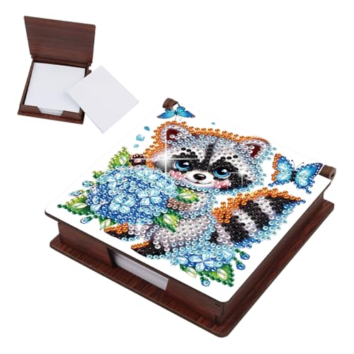 Aufbewahrungsbox für Diamant-Notizen, Diamant-Kunstmalerei, Holz, mit 160 Haftnotizen, wiederverwendbare Notizboxen, für Schreibtisch-Organisation, Coon-2 von Generisch