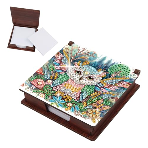 Aufbewahrungsbox für Diamant-Notizen, Diamant-Kunstmalerei, Holz, mit 160 Haftnotizen, wiederverwendbare Notizboxen, für Schreibtisch-Organisation, Eule-2 von Generisch