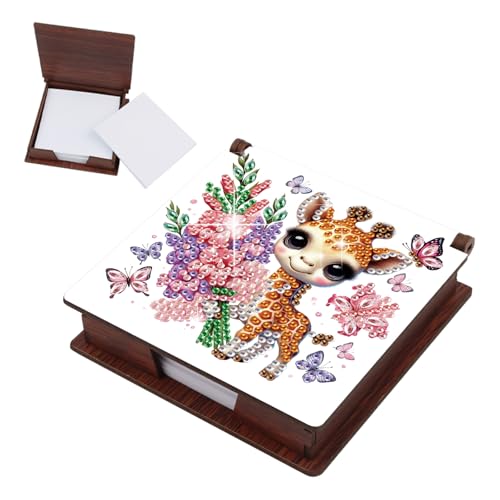 Aufbewahrungsbox für Diamant-Notizen, Diamant-Kunstmalerei, Holz, mit 160 Haftnotizen, wiederverwendbare Notizboxen, für Schreibtisch-Organisation, Giraffe von Generisch
