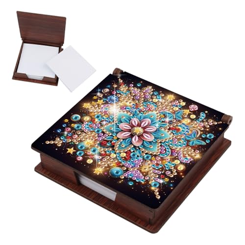 Aufbewahrungsbox für Diamant-Notizen, Diamant-Kunstmalerei, Holz, mit 160 Haftnotizen, wiederverwendbare Notizboxen, für Schreibtisch-Organisation, Mandala-1 von Generisch