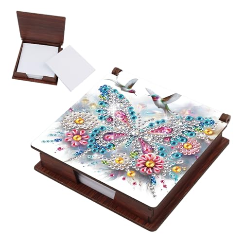 Aufbewahrungsbox für Diamant-Notizen, Diamant-Kunstmalerei, Holz, mit 160 Haftnotizen, wiederverwendbare Notizboxen, für den Arbeitsplatz, Schreibtisch-Organisation, Schmetterling von Generisch