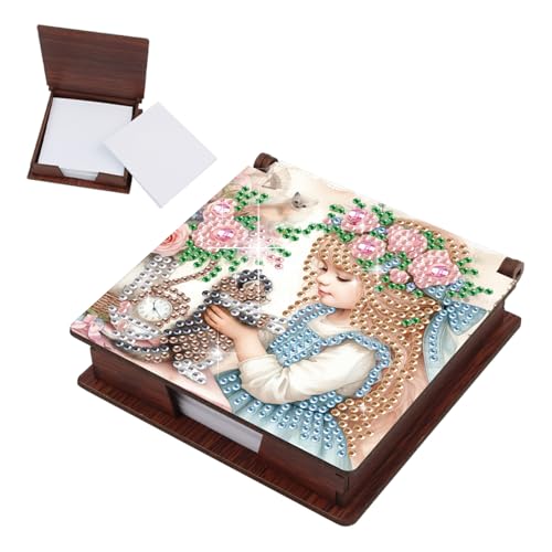 Aufbewahrungsbox für Diamant-Notizen, Diamant-Kunstmalerei, Holz, mit 160 Haftnotizen, wiederverwendbare Notizboxen, für den Schreibtisch, Schönheit und Katzen-4 von Generisch