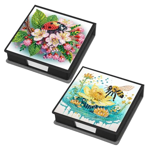 Aufbewahrungsbox für Diamant-Notizen, mit 160 Haftnotizen, Diamant-Kunstmalerei, Leder, Nachrichtenpapier, Aufbewahrungsbox, wiederverwendbare Notizboxen, für Schreibtisch-Organisation, 2 Stück Aufbewahrungsbox für Diamant-Notizen, mit 160 Haftnotizen, Diamant-Kunstmalerei, Leder, Nachrichtenpapier, Aufbewahrungsbox, wiederverwendbare Notizboxen, für Schreibtisch-Organisation, 2 Stück von Generisch